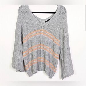 VICI Chunky Knit Striped Flare Sleeve Sweater Gray Size M